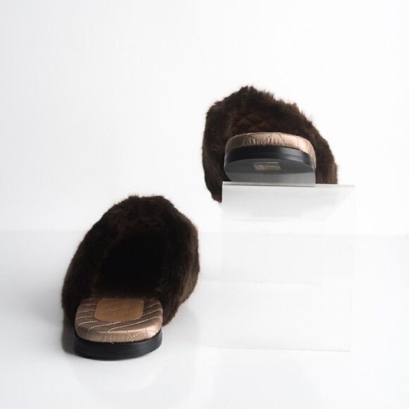 Gucci Mens Black Leather Mules Slippers Faux Fur Quilted Limed ed US 8.5 New main image 8